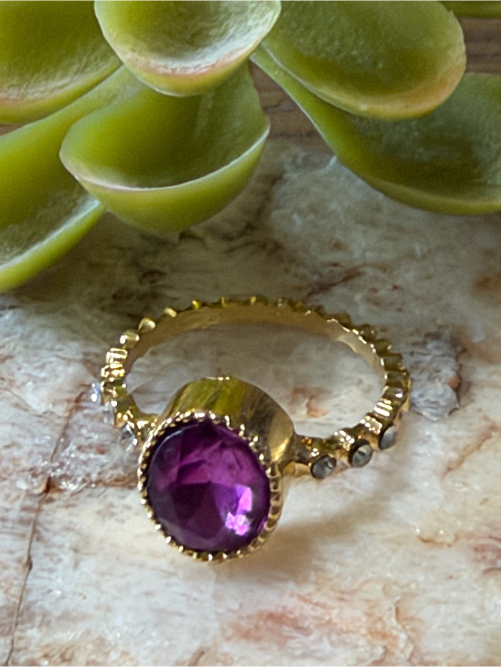 Gold-Plated Ring with Purple Faceted Stone
